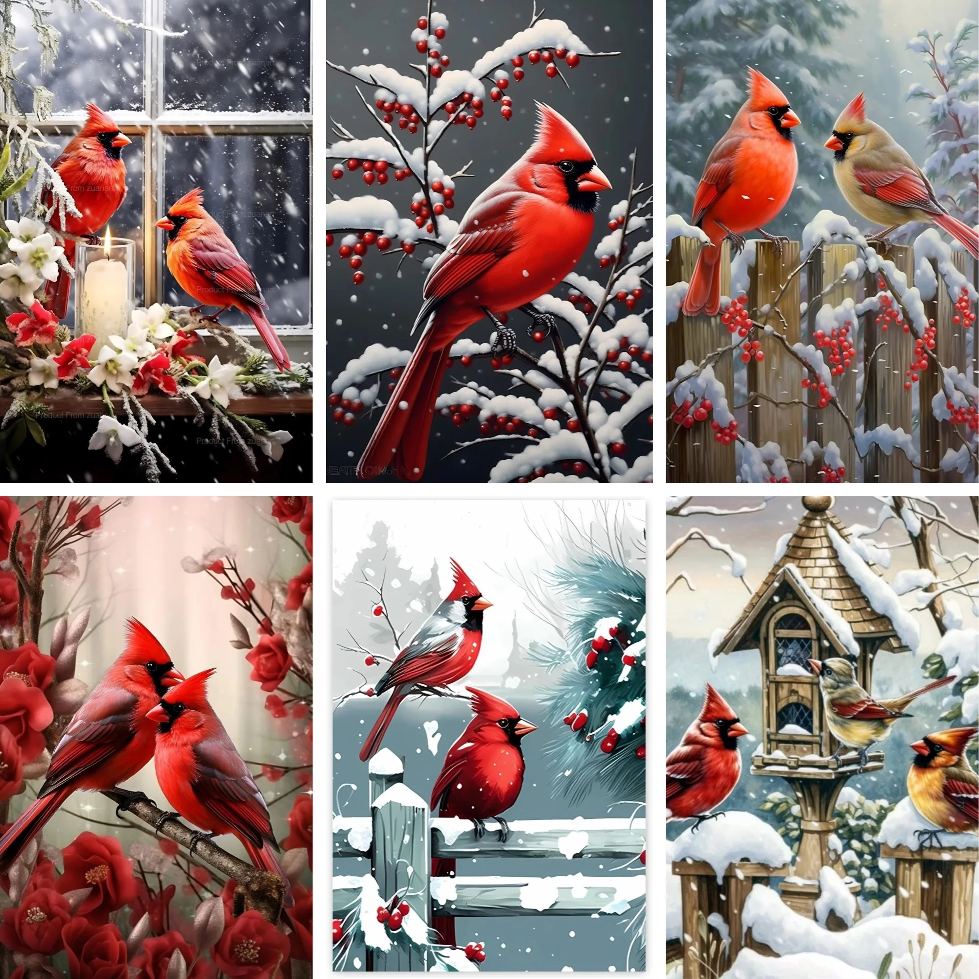 

Winter Cardinal DIY Full Drill Diamond Painting Red Bird on Snowy Branch , Zipper Bag Rhinestones Mosaic Embroidery Decor