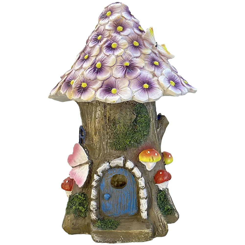 Treehouse Solar Powered Resin Lantern with LED Light for Outdoor Garden Courtyard Patio and Pathway Decoration