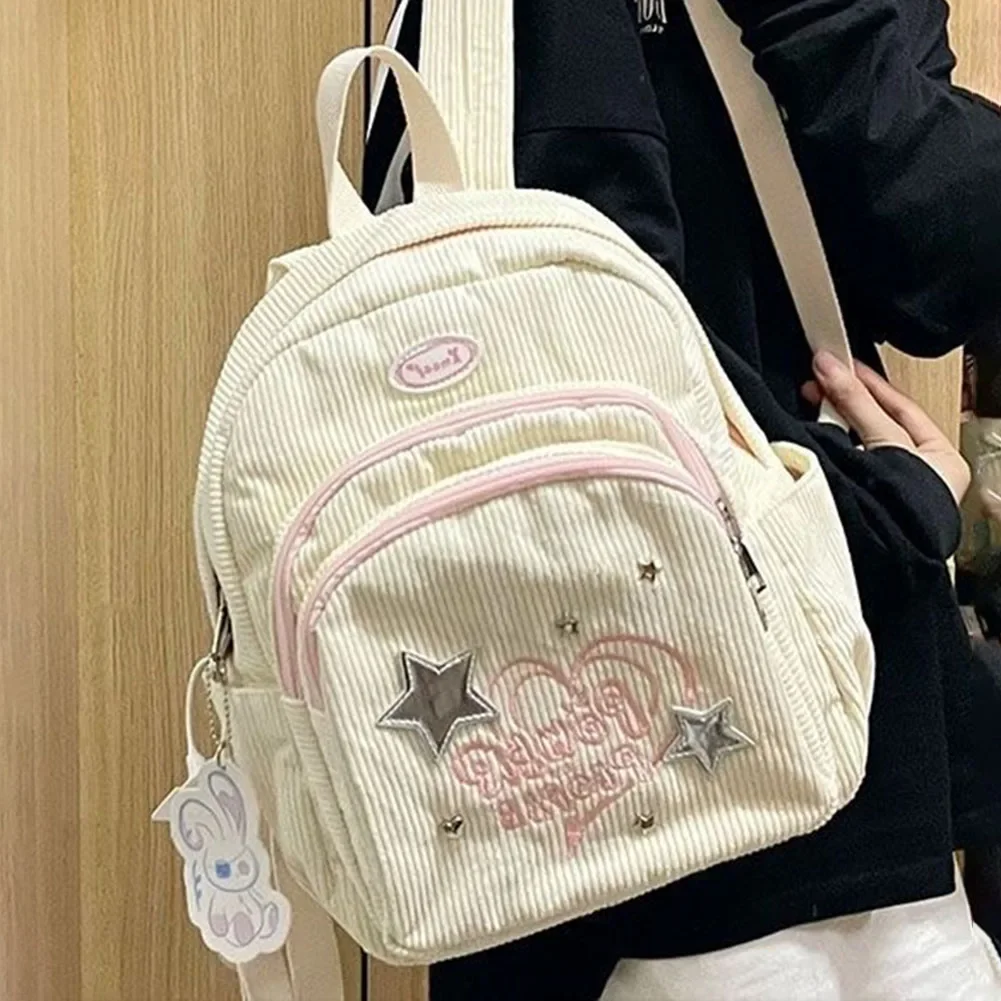 Corduroy Backpack Fashion Students Backpack Y2K Stylish Laptop Backpack Cute Trendy Teenagers Daypack Multi-pocket for Vacation