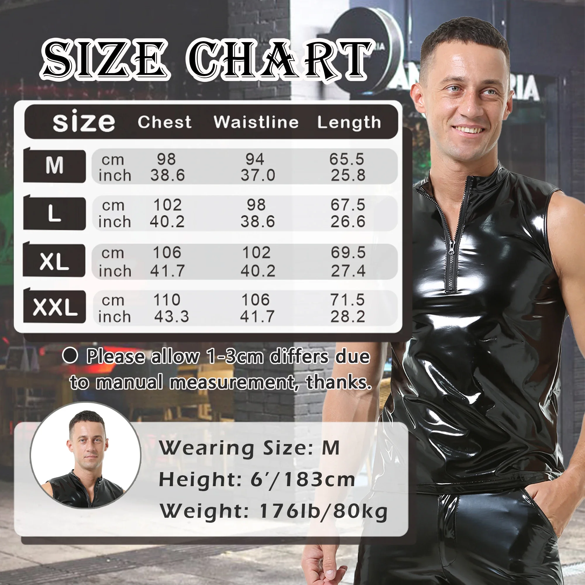 Mens Sexy Shiny PVC Leather Tank Top Vest Erotic Glossy Wet Look Leather T-Shirt Sleeveless Shaping Tank Top Vest Night Clubwear