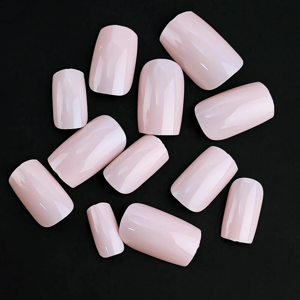 100Pcs Light Pink Press on Nails Short Medium Square Fake Nail Tips 10 sizes Reusable Full Cover False Nails Finger Decoration
