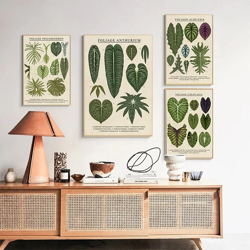 Pósteres Vintage de follaje, plantas de Colocasia, impresiones de muestras, imágenes artísticas para exposición, sala de estar, decoración del hogar
