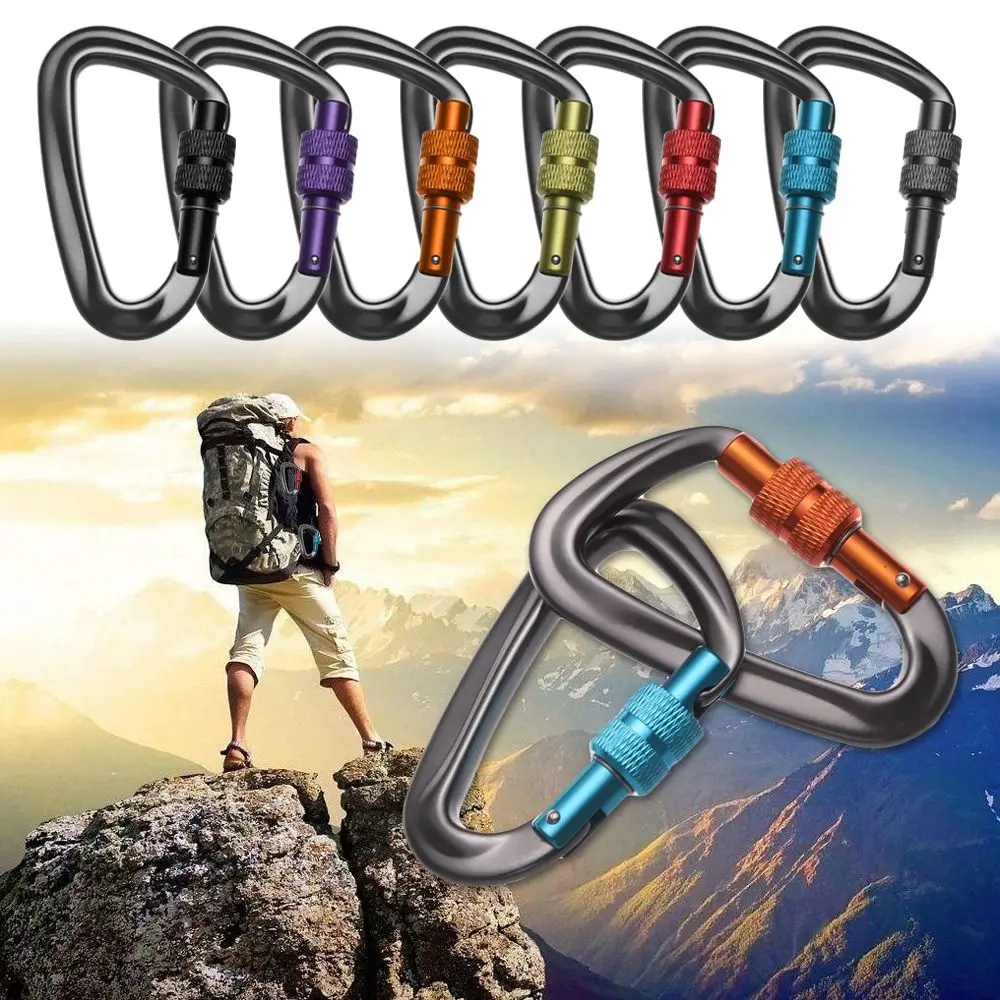 12KN 7075 Climbing Equipment D Shape Climbing Carabiner Quickdraws Lock Security Safety Locks Professional Climbing Buckle