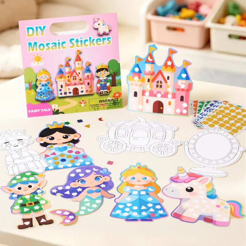 Kids Educational DIY Mosaic Gem Sticker Set,Fairy Tale Princess Unicorn Painting Craft Toy,Early Learning Puzzle Activity Kit