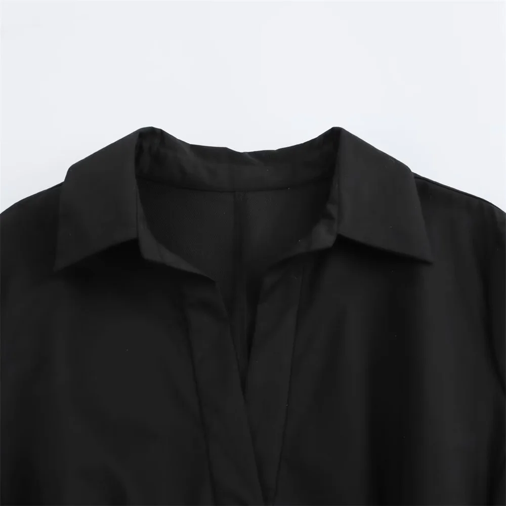 가을 신상품 여성 패션 심플 폴로 셔츠 칼라 긴팔 짧은 치마 와이드 마츠시타 스윙 드레스