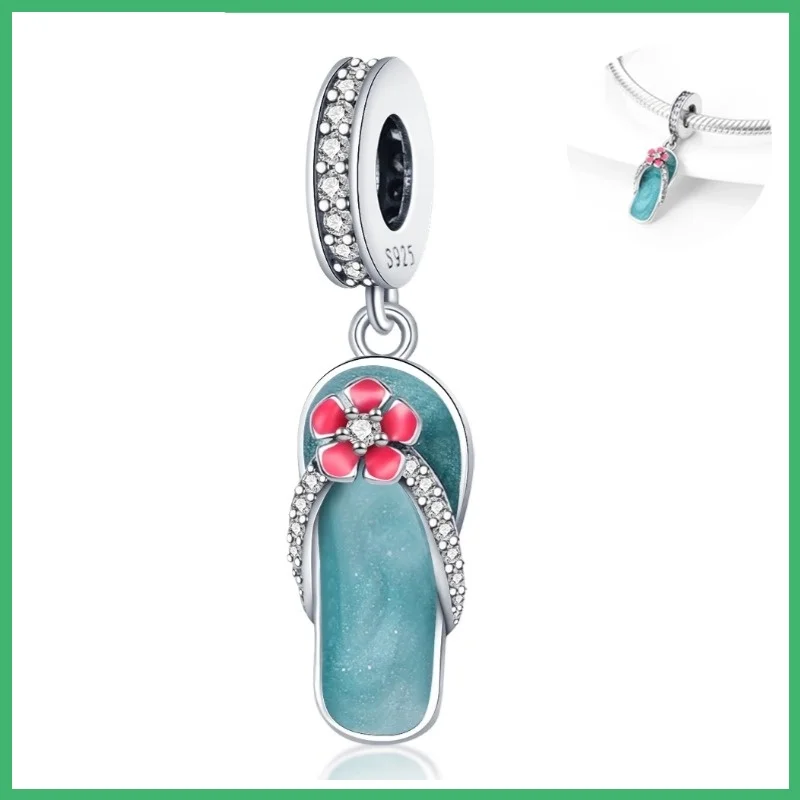 925 Sterling Silber Coole Sommer-Charms Anhänger mit Kubischem Zirkonia, Passend für DIY Armband Halskette Geschenk für Sie, Silberanhänger