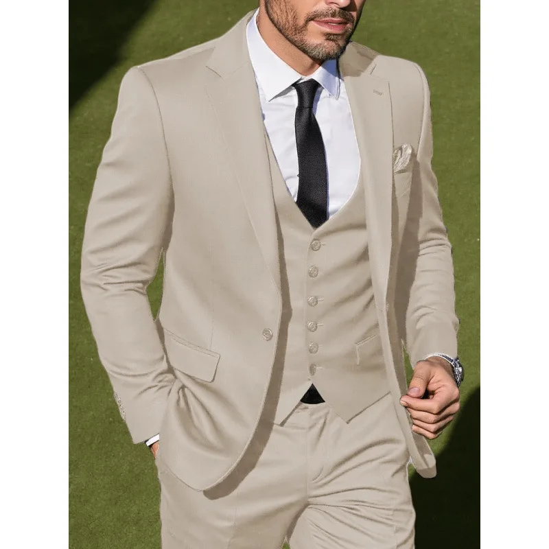 

Men's Business Suit Set Professional Cross-Border Menswear Double-Cuffed Autumnal Wide-Fit No-Pocket Notched Collar