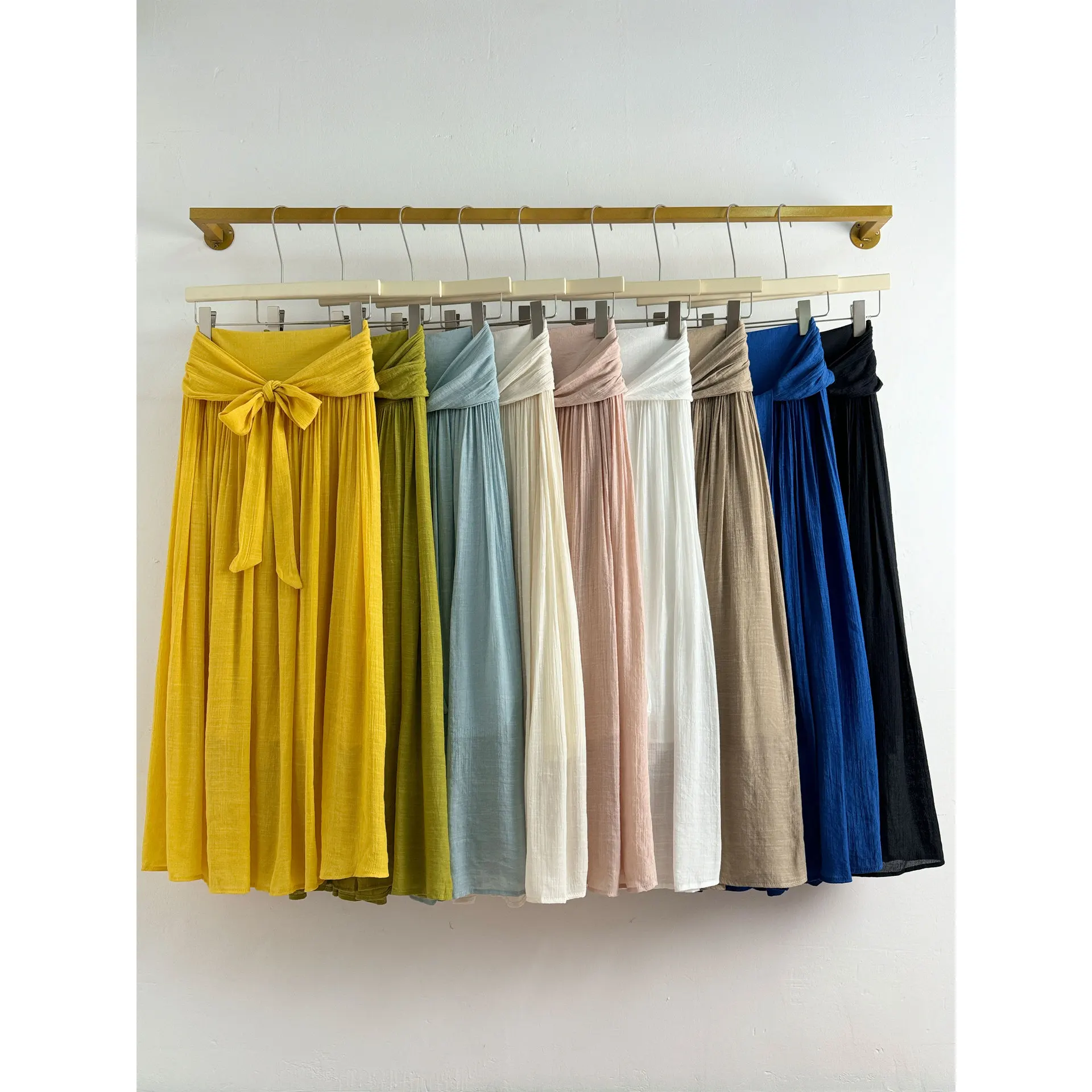 

Watercolor Half Skirt Cotton Linen A-Line Midi Skirt Women's Beach Style Versatile Large Flounce Retro Vintage Wind