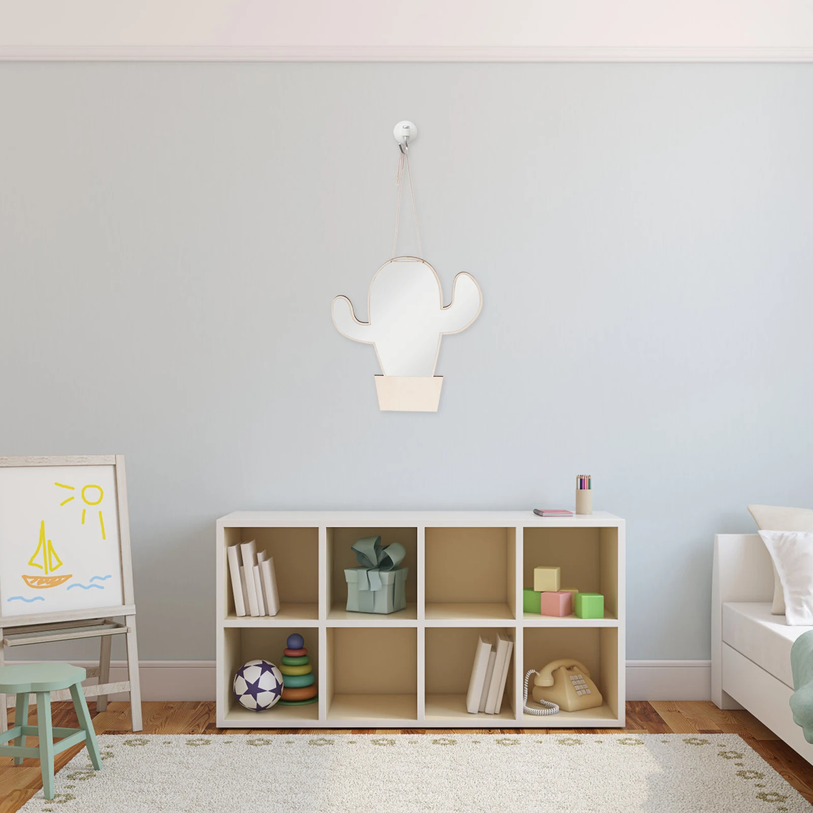 

Acrylic Kids Safe Cactus Shape Shiny Clear Easy Install Decorative Wooden Child Mirror Nursery Room Gift Small Mirror