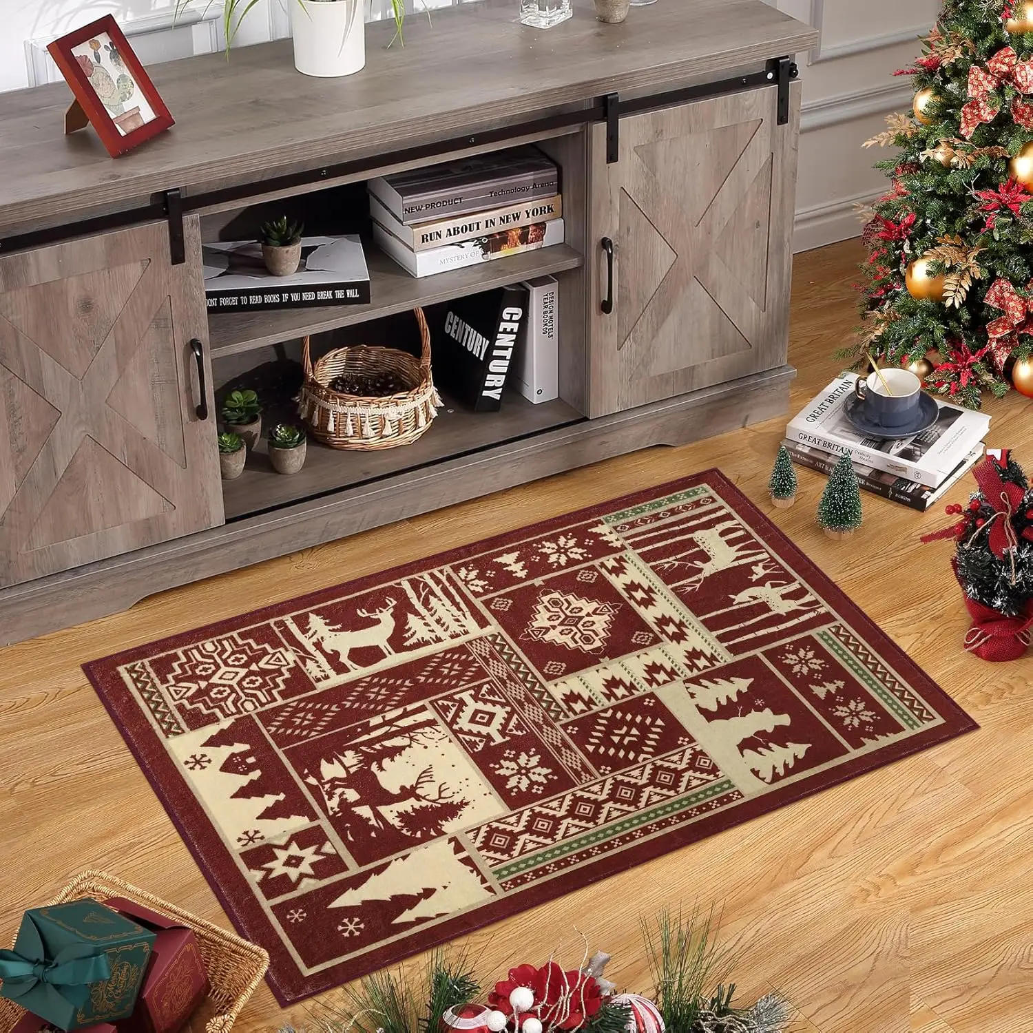 90*150 120*180 60*180 60*250 سنتيمتر عيد الميلاد موضوع الأحمر والبني السجاد المضادة للانزلاق ويمكن غسل الغسالة السجاد لغرفة المعيشة غرفة نوم #4