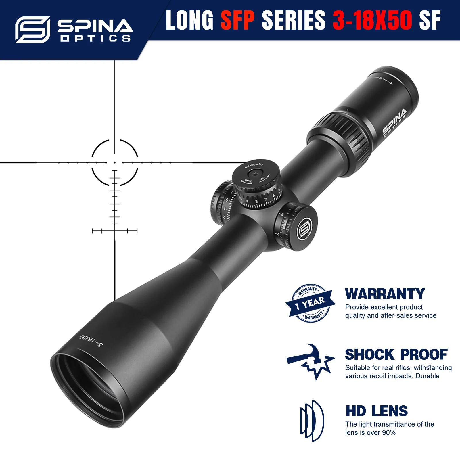 

SPINA OPTICS 3-18X50 SF Tactical Hunting Riflescope Sight Mid Dot Sniper Scope Magnifier Telescope For PCP Carbine AR etc