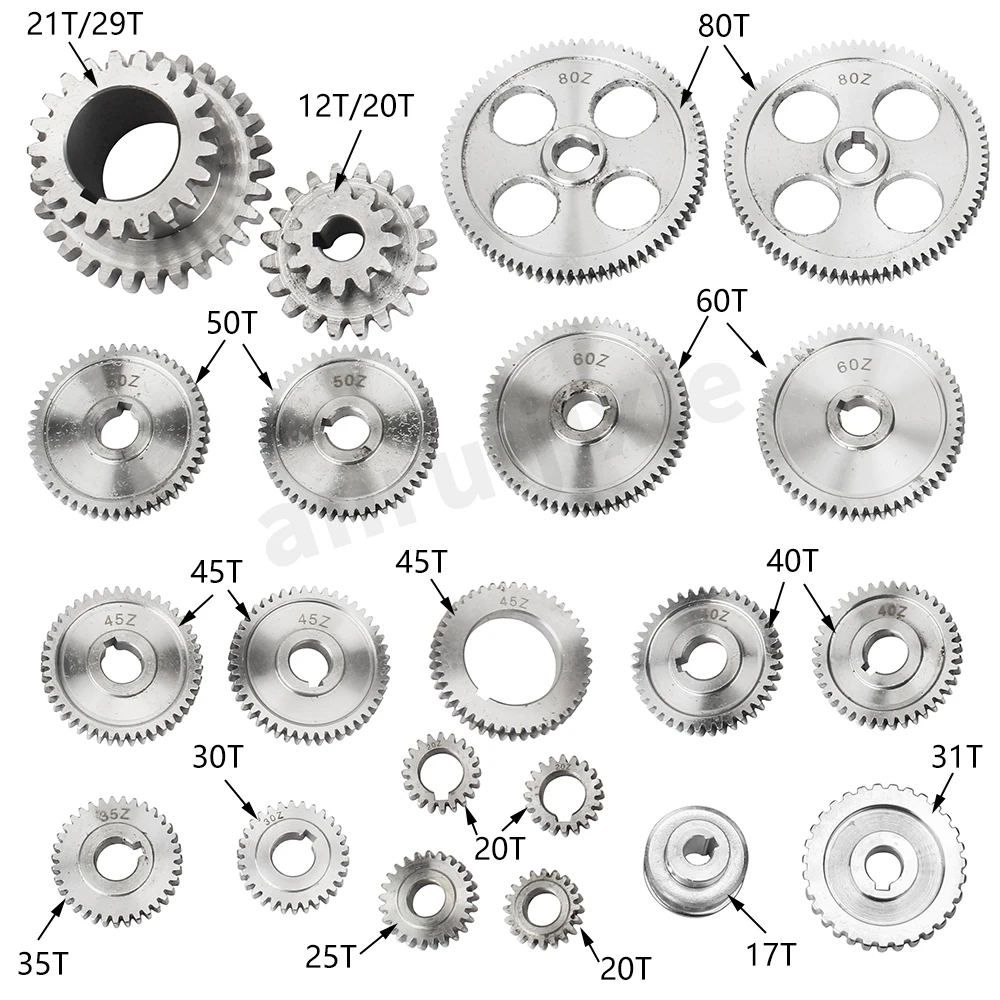 21Pcs CJ0618 Mini Draaibank Metrische Metalen Tandwielen Kit/Synchrone Wiel/Feed Gear/Spindel Duplex Gear/uitwisseling Tandwielen Set