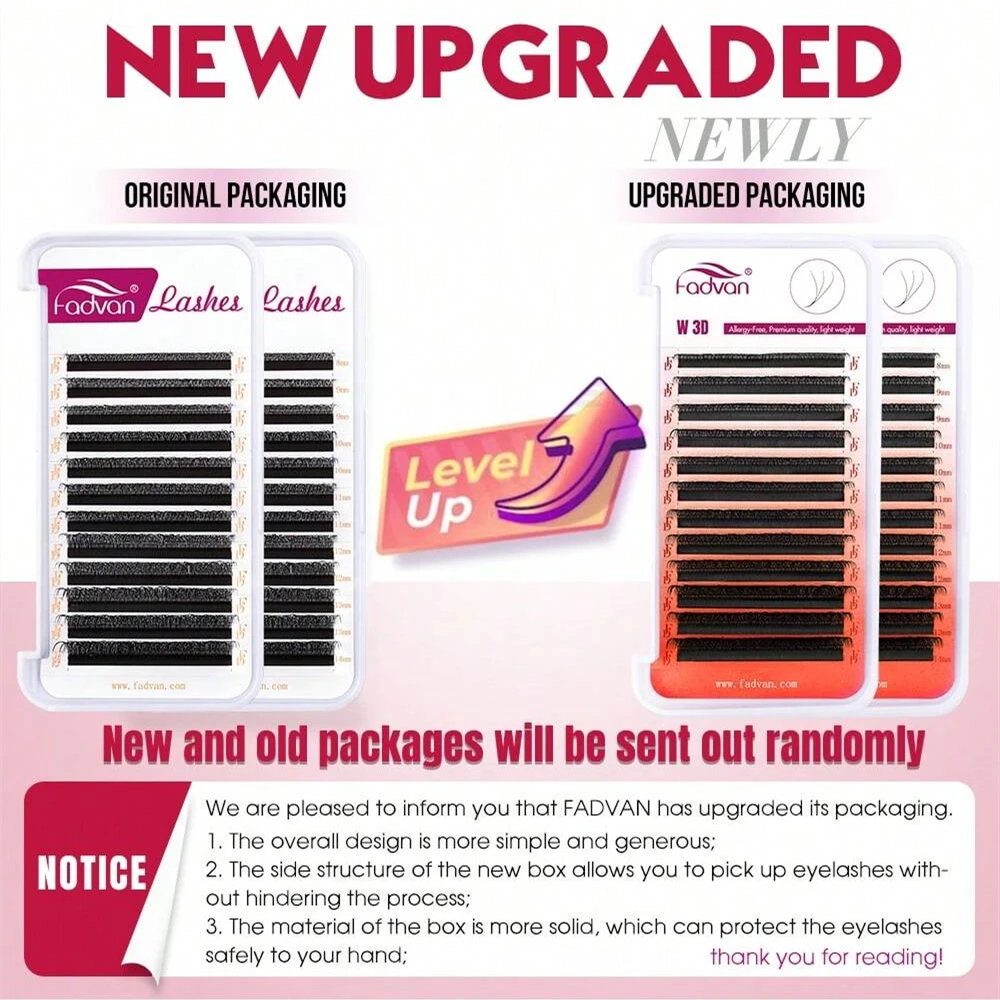 Fadvan 3D W シェイプまつげ 0.07 C/D/M カール既成ファンまつげエクステンションナチュラルソフトブラックスタイルまつげフェイクミンク個別まつげ
