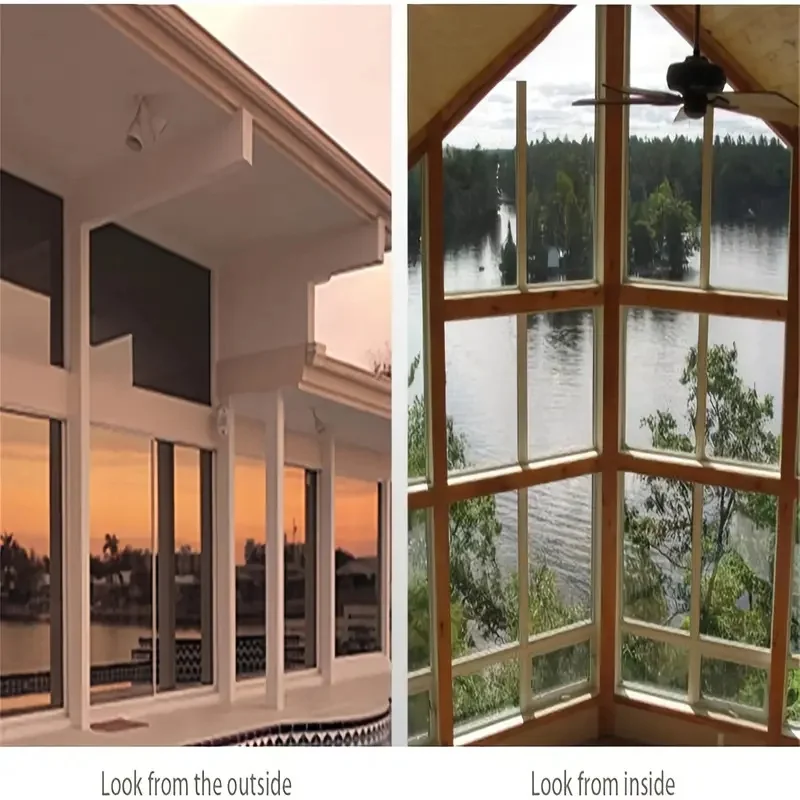 One Way Mirror Film Daytime Privacy Window Film Static Cling Sun Blocking Anti UV Reflective Heat Control Glass Stickers