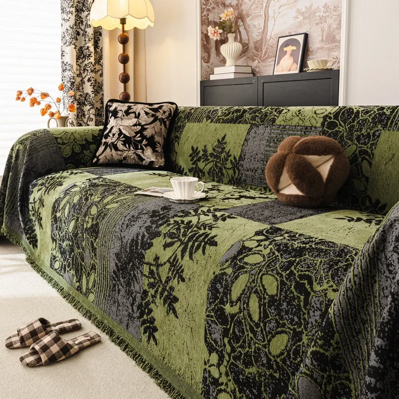 Bohemian Jacquard Warm Tuffed Fleece Sofa Towel, Boho Style Soft Leiusre Thick Blanket for Living Room Couch Sofa Cover