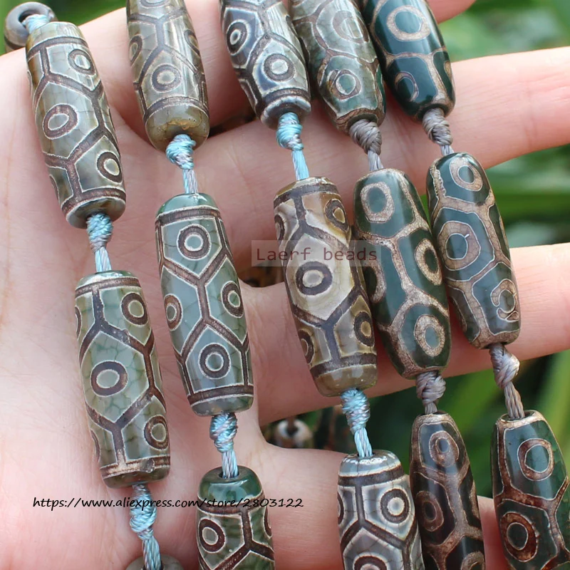 

6pcs ,Multi-Style Green 10x30mm Ancient Tibet Dzi agates Beads,For DIY Necklace Bracelat Jewelry Making !