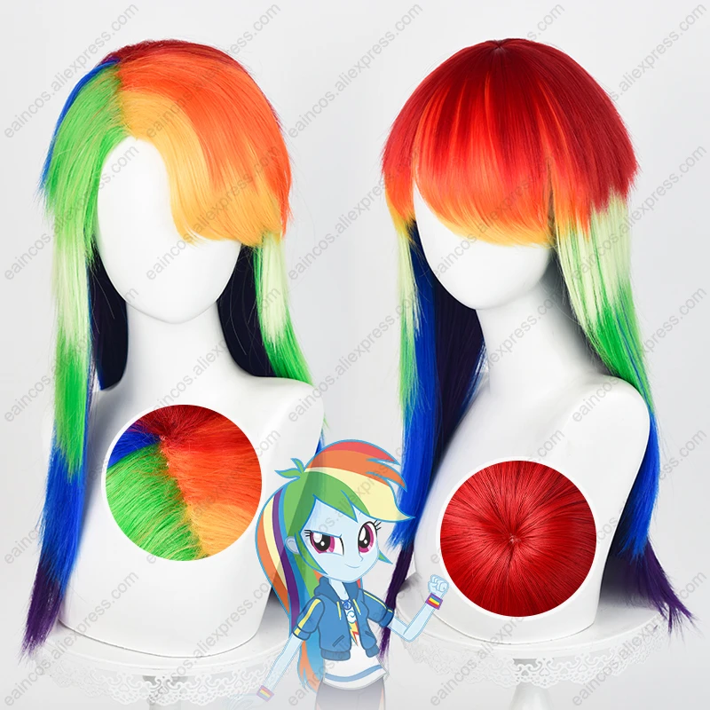 Peruka do cosplay Rainbow Dash 65cm długie peruki mieszane kolorowe żaroodporne włosy syntetyczne