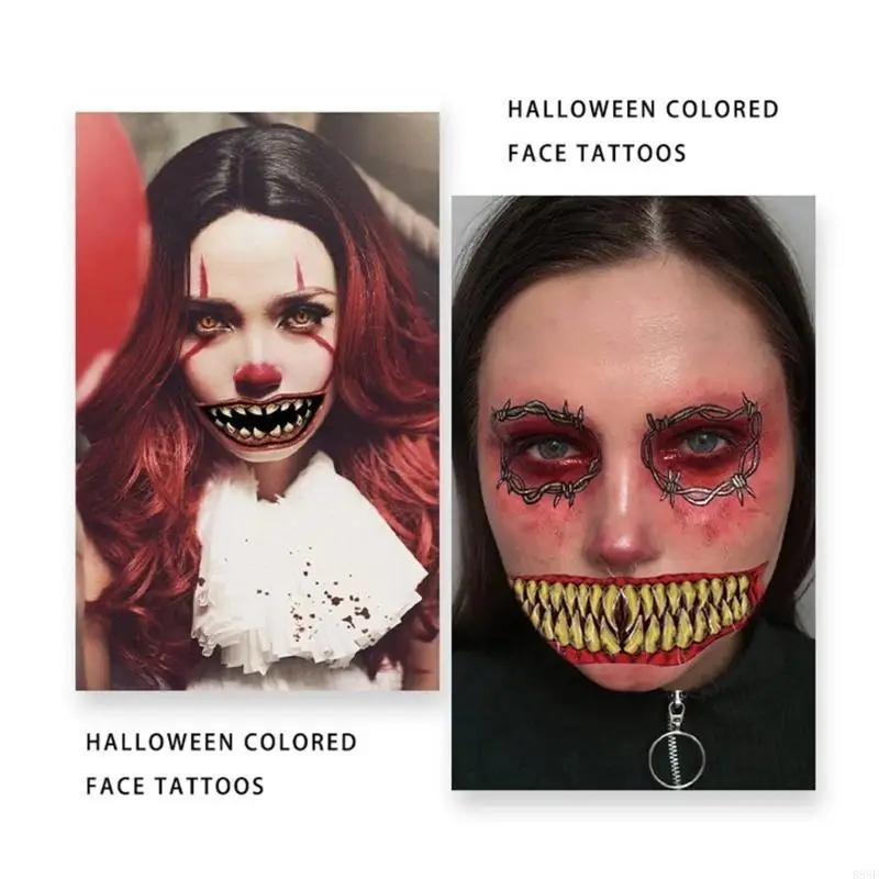 B95F ฮาโลวีนรอยสักชั่วคราวกันน้ำ,สยองขวัญปลอม Big Mouths Tattooed สติกเกอร์