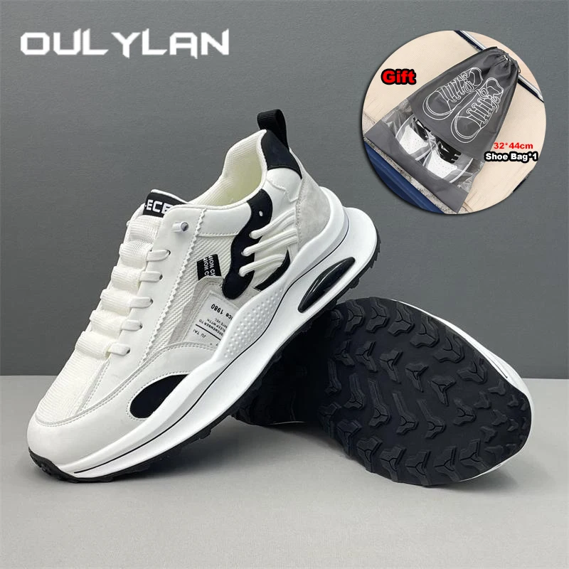 

Oulylan Height Increase Leisure Footwear Soft Soled Lace Up Sneakers Pure Color Jogging Shoes Summer Breathable Sneaker for Men