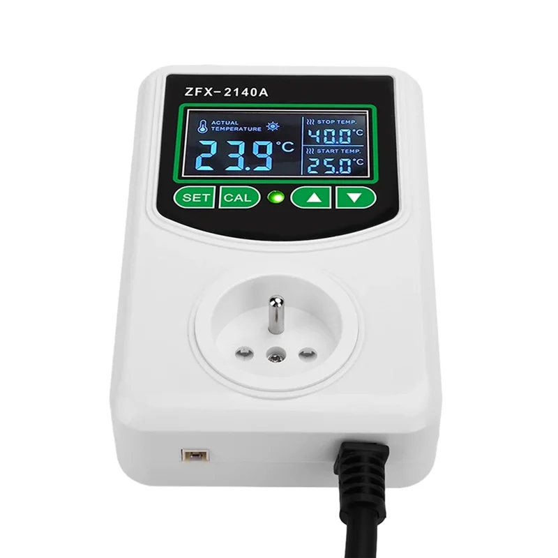 

ZFX-2140A Мощный ЖК-цифровой дисплей, регулятор температуры, розетка, термостат, датчик, зонд, вилка европейского стандарта, горячая распродажа