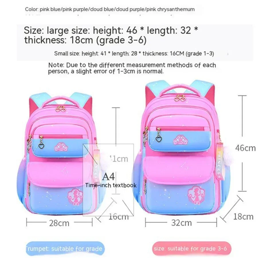 Girls\' School Backpack Orthopedic Primary Bag Gradient Color Grades 1-3-6 For Children Backpack Students Rucksack Large Capacity