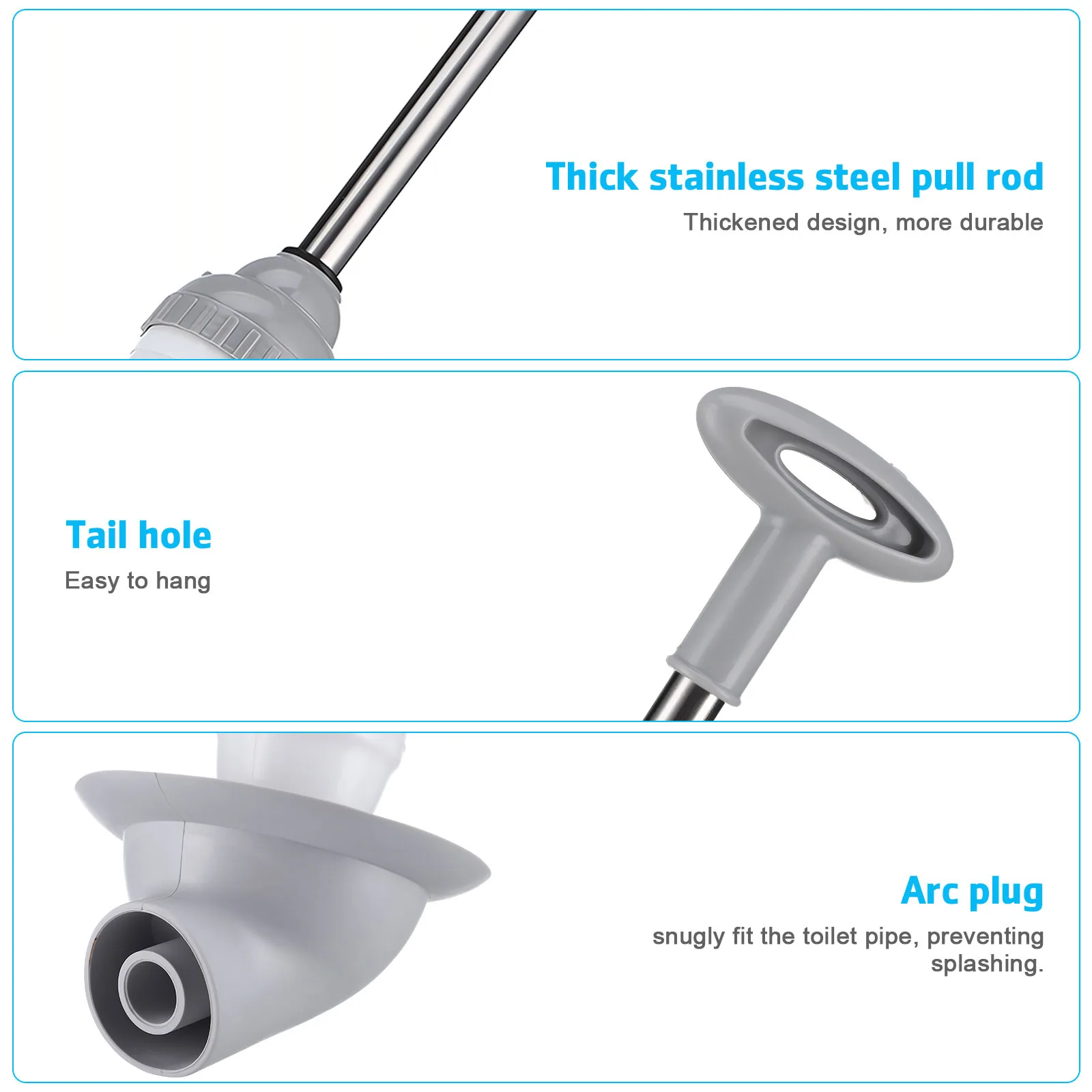 

Toilet Air Plunger High Pressure Drain Clog Remover Tool For Kitchen Sink Bathtub Bathroom Curved Head Sturdy Steel Rod