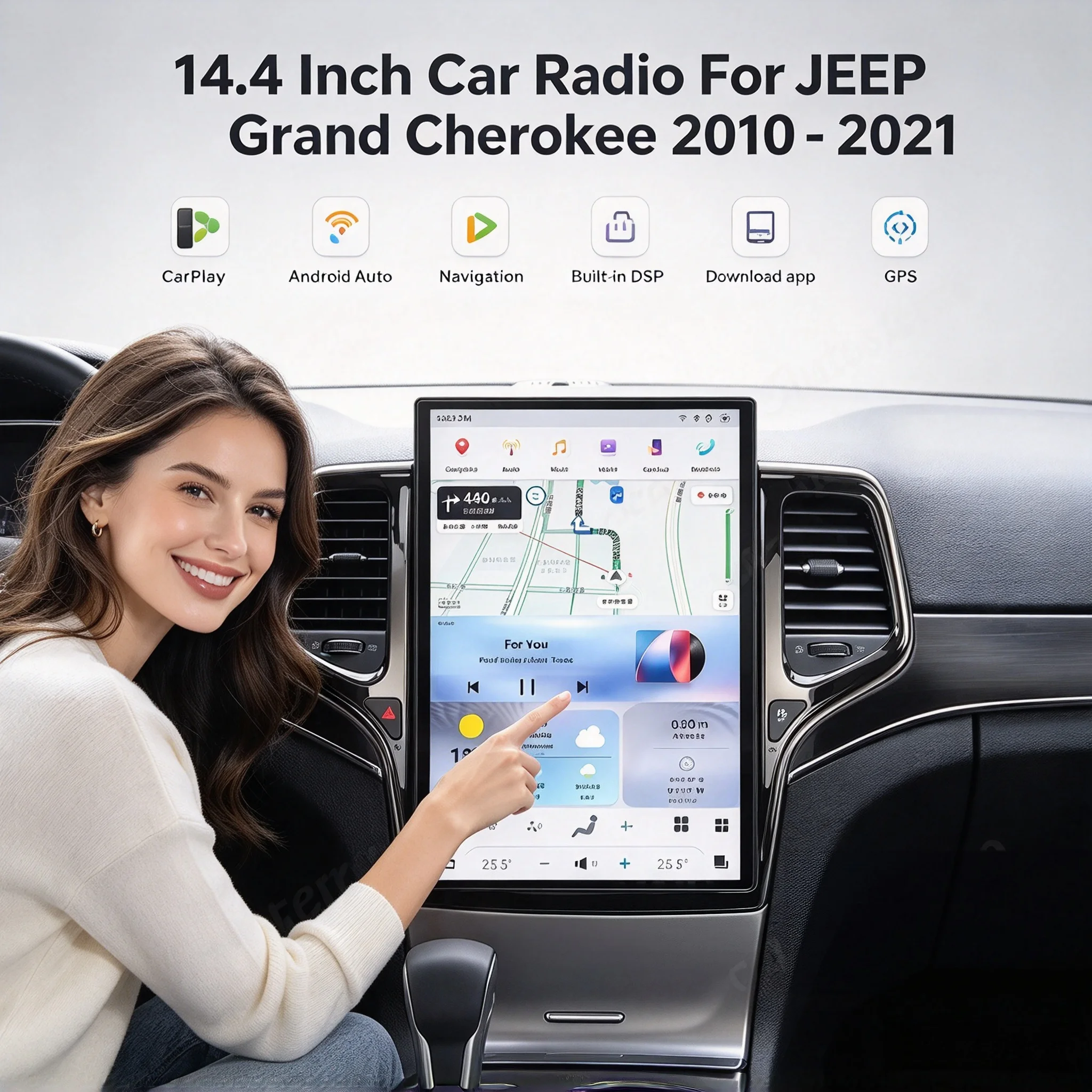 14.4 Inch Android 8+128GB For JEEP Grand Cherokee 2010-2021 Style Car GPS Navigation Multimedia Player Radio Tape Headunit