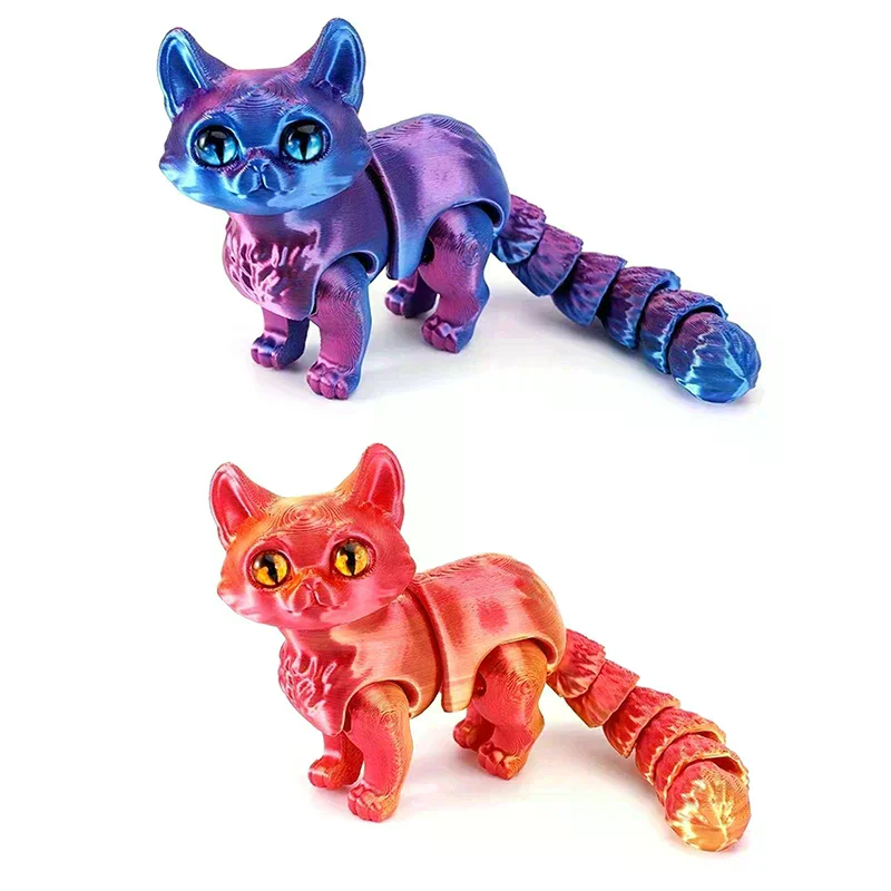 Articulated 3D Printed Cat Cute Animals Toys Decor For Stress Relief Desktop Decoration Pet Christmas Gift 12cm