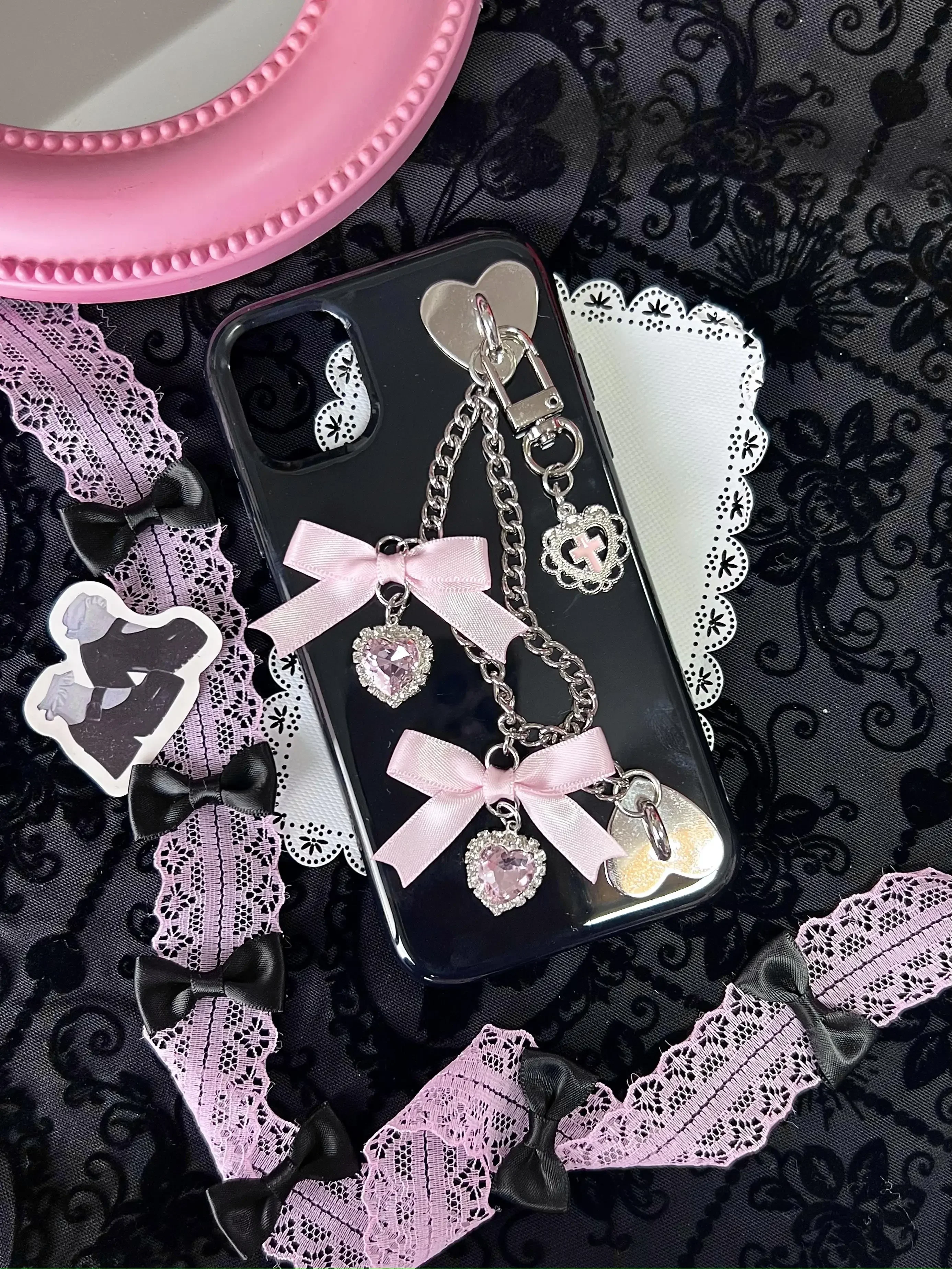 Dophee Original Cute Lolita Phone Case Punk Style Spice Girls Love Rhinestone Bow IPhone 12 13 14 15 16Promax Soft Phone Cover