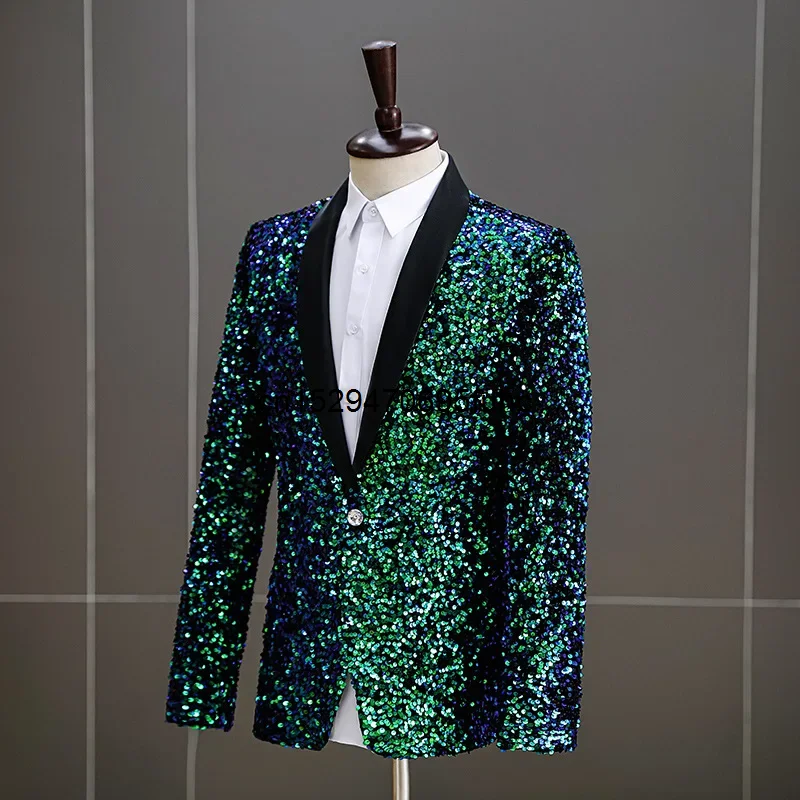 Men\'s Dress Fantasy Sequins Fashion Stage Performance Suit Host Singer Colorful Coat (Only Blazer)