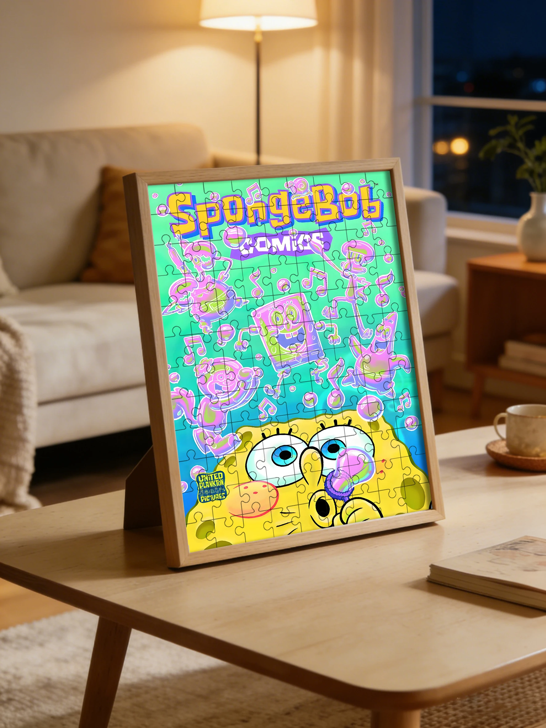 SpongeBob Blow Bubble Thème de dessin animé Puzzle au sol en bois Jeu amusant - Disponible en 108/200/300/500/1000 pièces Options