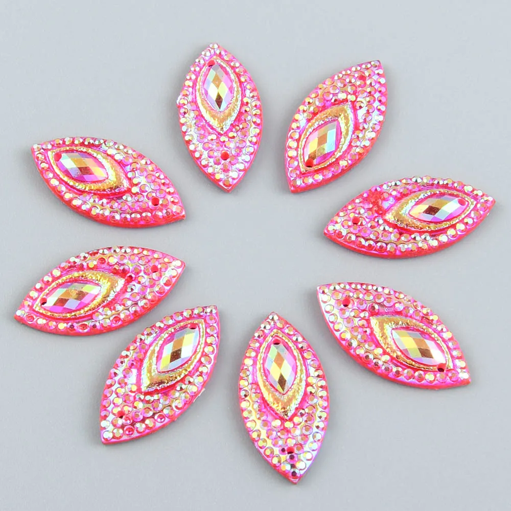 40pcs 11*22mm Shiny AB Flatback Marquise Resin Rhinestones Ornaments  Sew on Wedding/Home Decoration DIY Applique Design Apparel