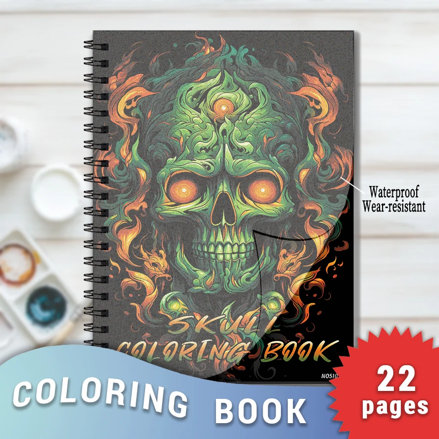 Skull Coloring Book for Adults - 8.3x11.2 inches 22 pages coloring book - helps relieve stress and soothe emotions