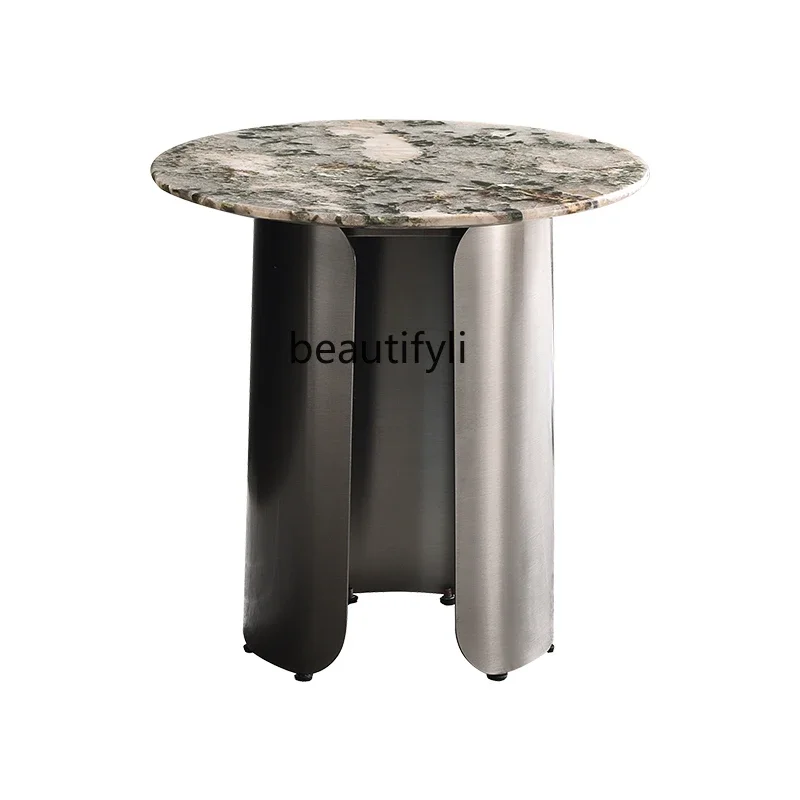 

c06 Light Luxury Natural Marble Corner Table Round Sofa Side Table Modern Minimalist Balcony Small Coffee Table