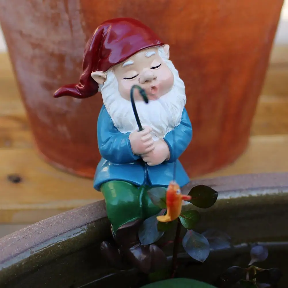 7.5*10.8cm Fishing Gnome Statue Garden Gnome Fishing Man Sculpture Rust-Proof Resin Outdoor Ornament For Yard Waterfalls Pond