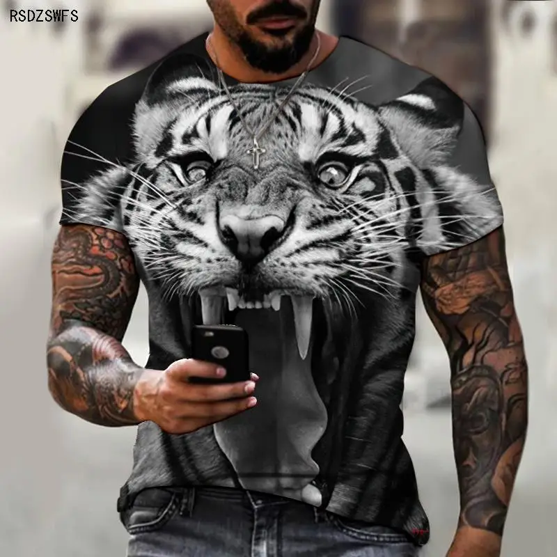 Brand Men's Shirts Round Neck T-shirts 3D Printing Animals Tigers Ferocious Fashion Trend New Summer Must-have Oversize