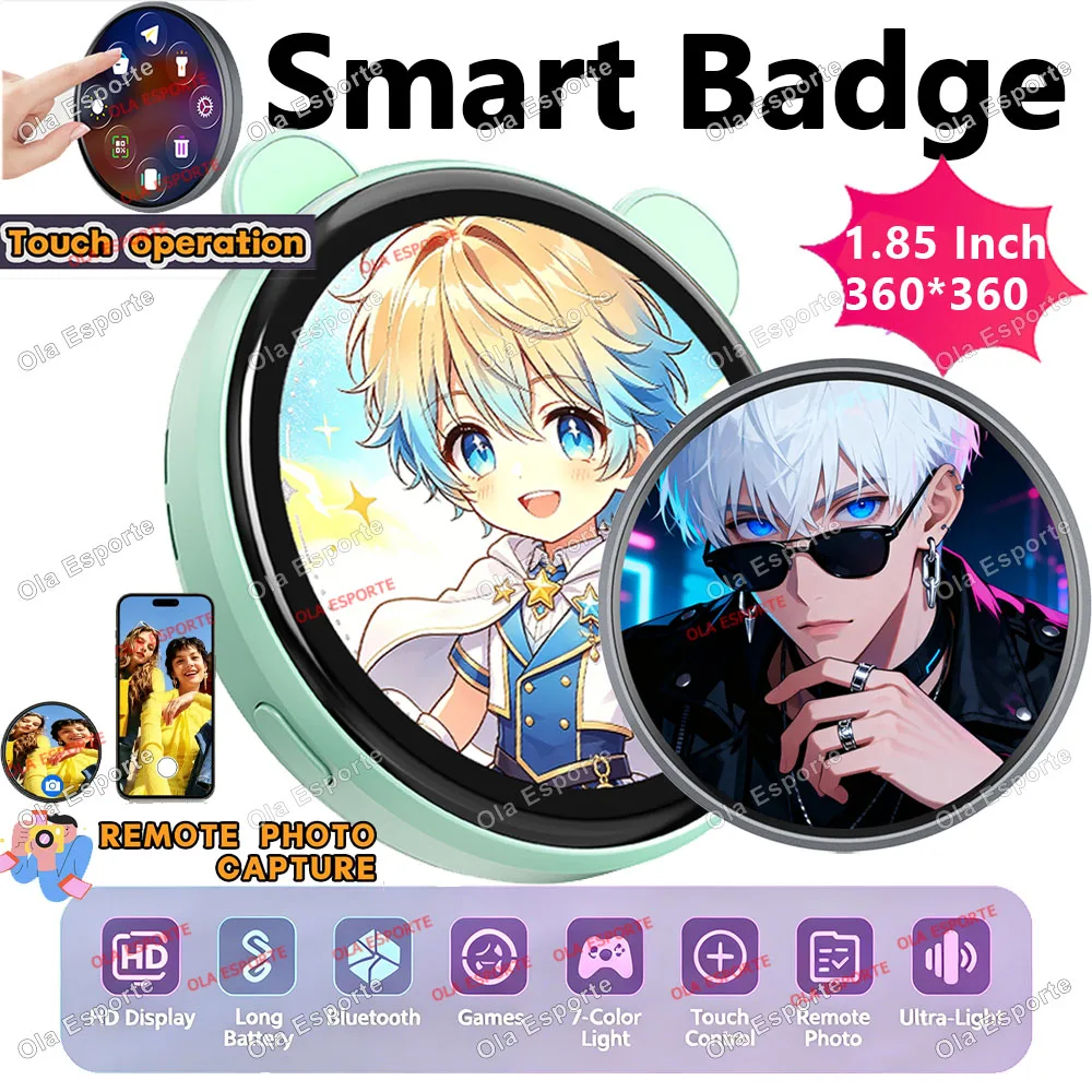 Anime E-Badge Display Pin 1.85 Inch Touch Screen LED Button Touchscreen Photo Frame With Video Playback Dropshipping Smart Badge