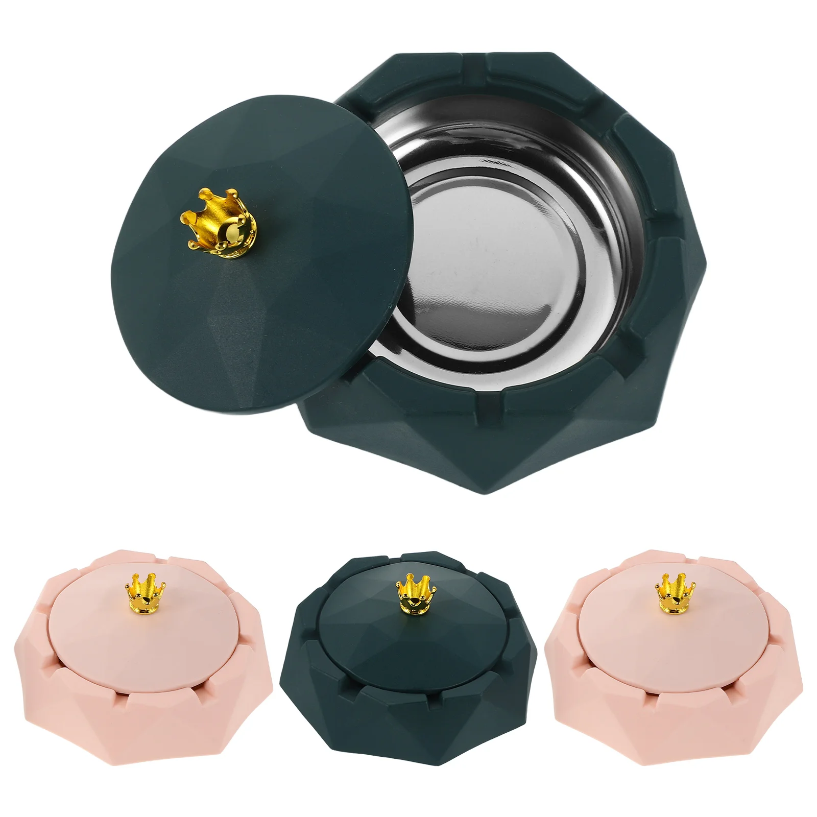 

4 Pcs Crown Ashtray Holder with Cover Cigarettes Pp Container Office Desktop Trays