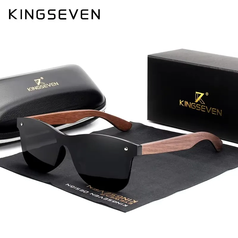 

KINGSEVEN Classical Wooden Sunglasses Outdoor Polarized UV400 Rimeless Glasses Men Women Driving Causal Fishing Walnut Eyewear