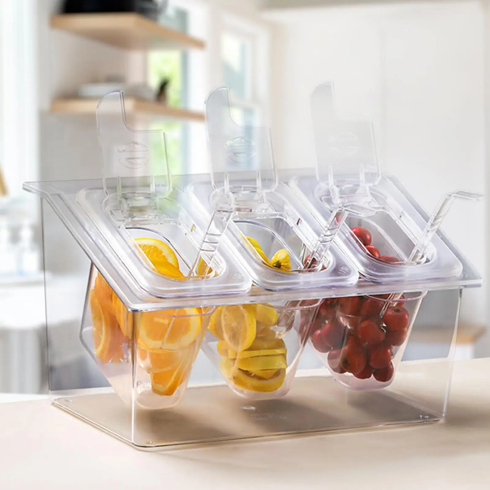 

Ice Chilled Condiment Caddy 3 Compartment Transparent Serving Tray for Fruit Restaurant Party Supply Milk Tea Shop Salad