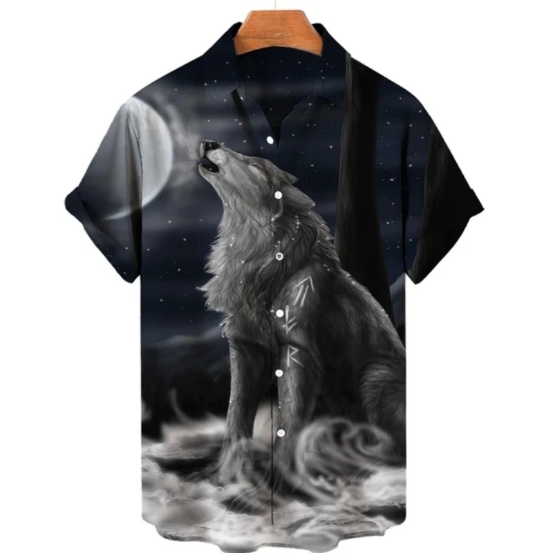 

Wolf Trendy Cool Retro Social Shirt For Men Blouse Hawaiian 3d Print Short Sleeve Hip Hop Men's Fashion Casual Camisas Floral