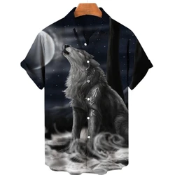 Wolf Trendy Cool Retro Social Shirt For Men Blouse Hawaiian 3d Print Short Sleeve Hip Hop Men's Fashion Casual Camisas Floral