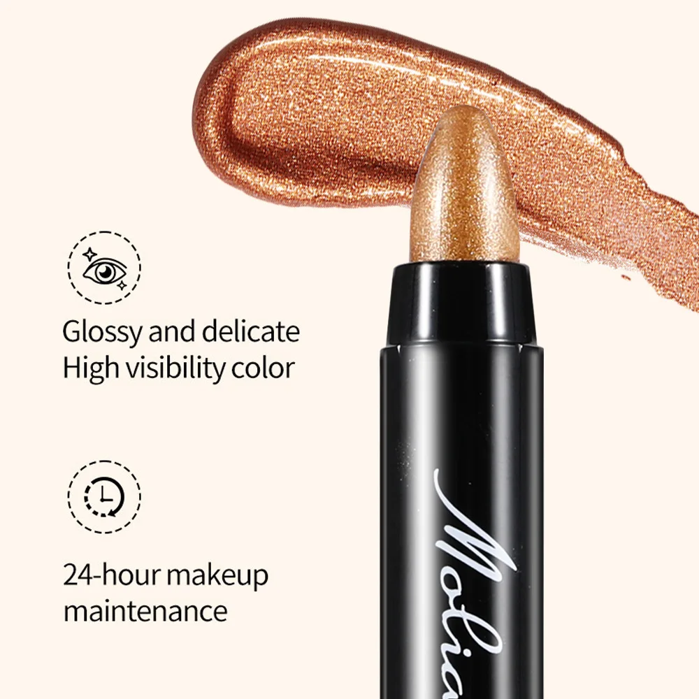 →이Ombretto in metallo Stick - Ombretto in stick metallizzato lucido Trucco schiarente Penna per ombretto con baco da seta per dormire ad alta lucentezza