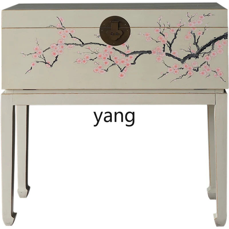 Yjq Solid Wood Hand-Painted New Chinese Sideboard Cabinet Low Cabinet Living Room Coffee Table Side Table