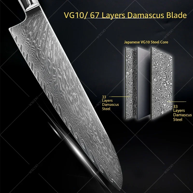 Professional Japanese Chef Knives Damascus Steel VG10 Meat Fish Fruit Bread Santoku Knife Butcher Boning Cleaver Kitchen Knife