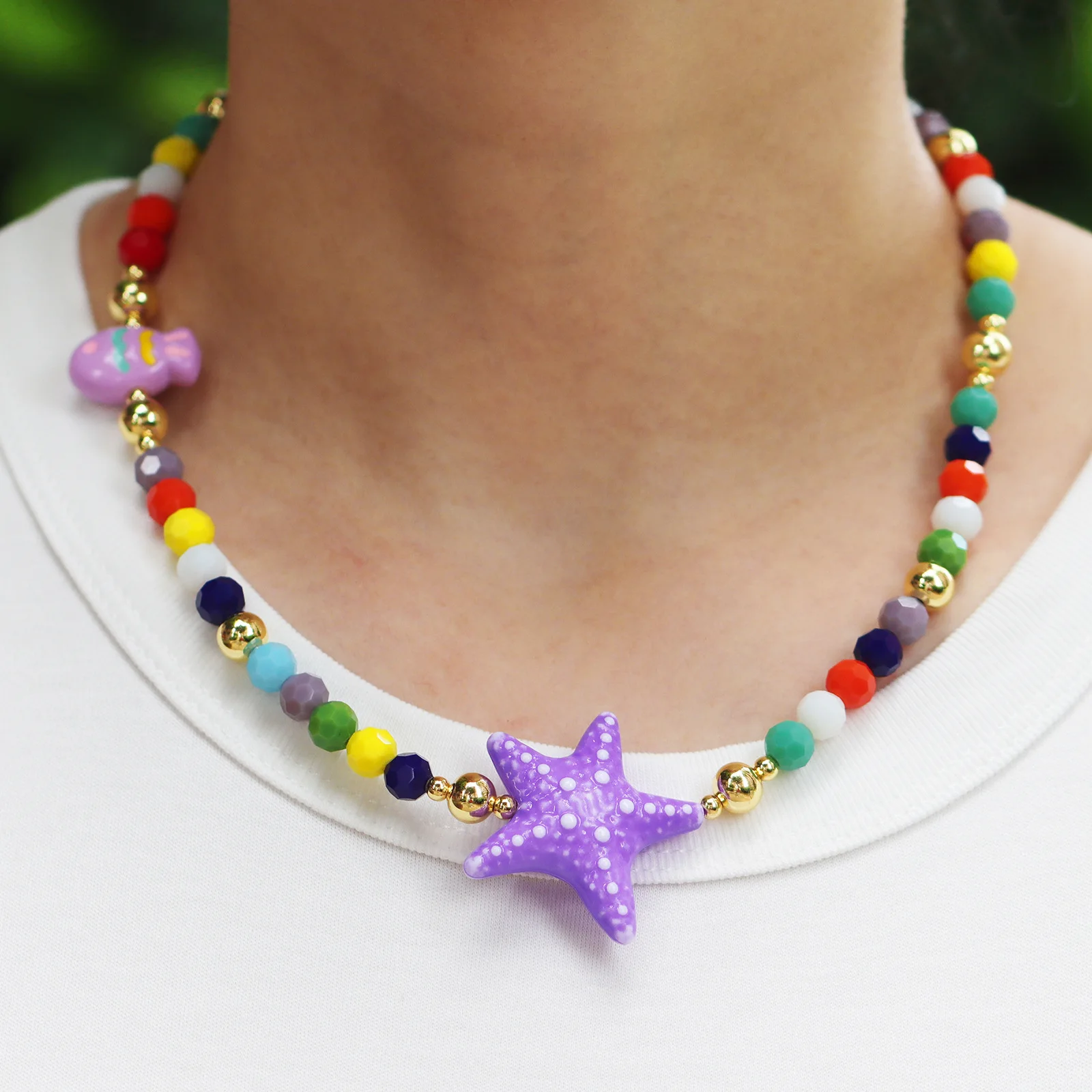 Böhmische Seestern-Perlenkette und Armband für Frauen, bunte Perlen-Strand-Ozean-Halskette, ästhetischer Sommer-Urlaubsschmuck, Geschenk – Detail 2