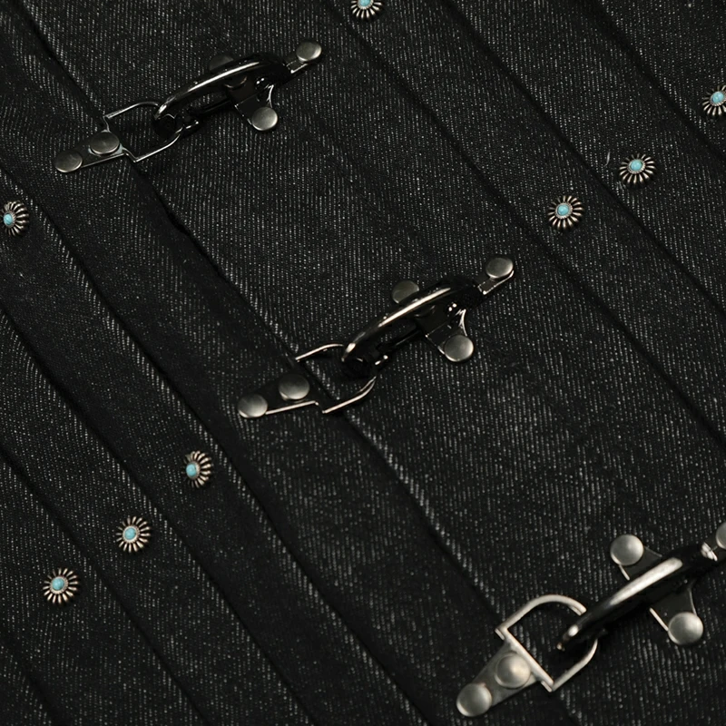 سترة قصيرة من قماش الدنيم بإبزيم على شكل طائرة للرجال ملابس خروج عصرية هيب هوب فيروزي بأزرار جينز للجنسين معطف رعاة البقر للربيع والخريف #5