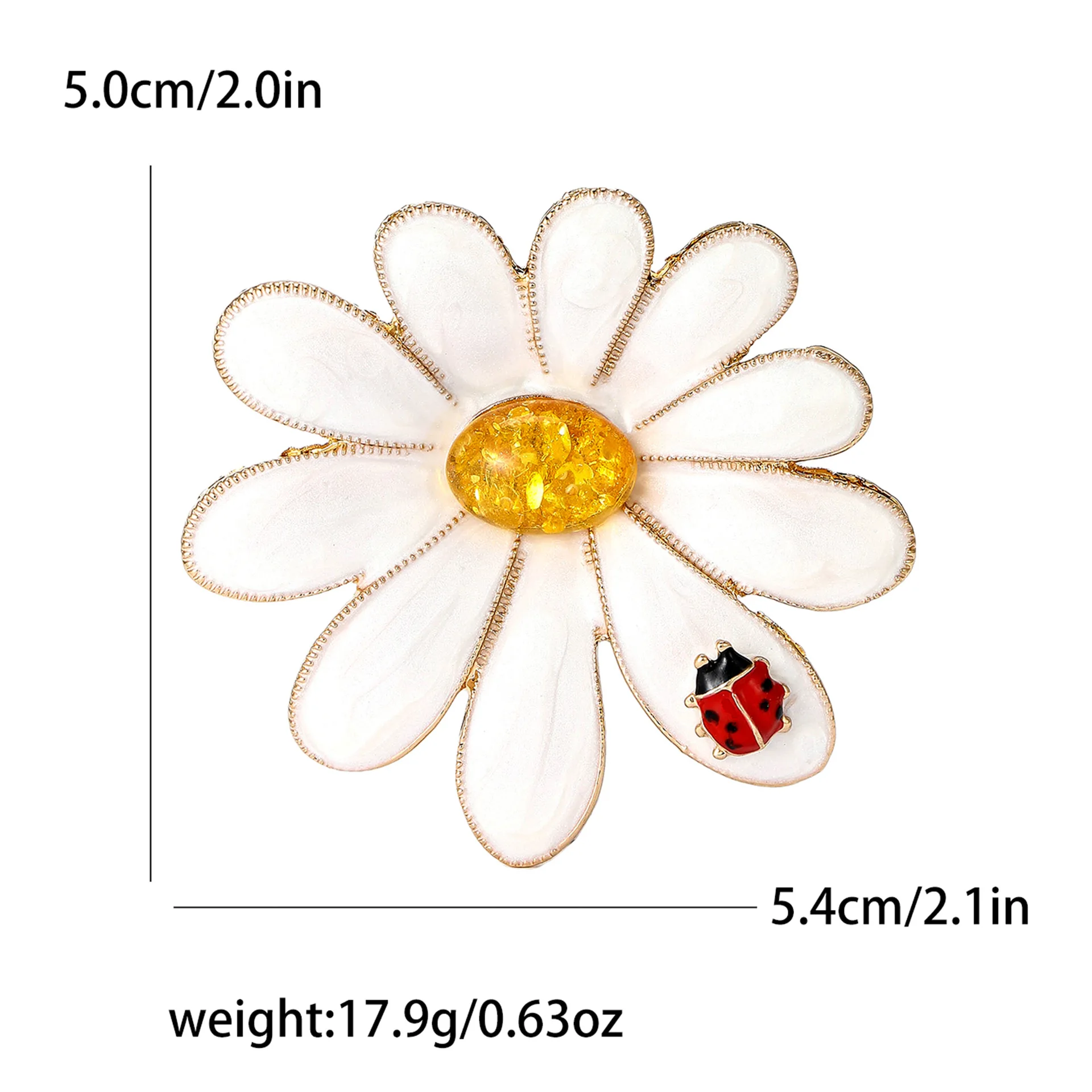 Trendy Beautiful Daisy Flower Brooches For Women Unisex Little Ladybug Lying on White Daisy Plant Brooch Office Party Pins Gifts