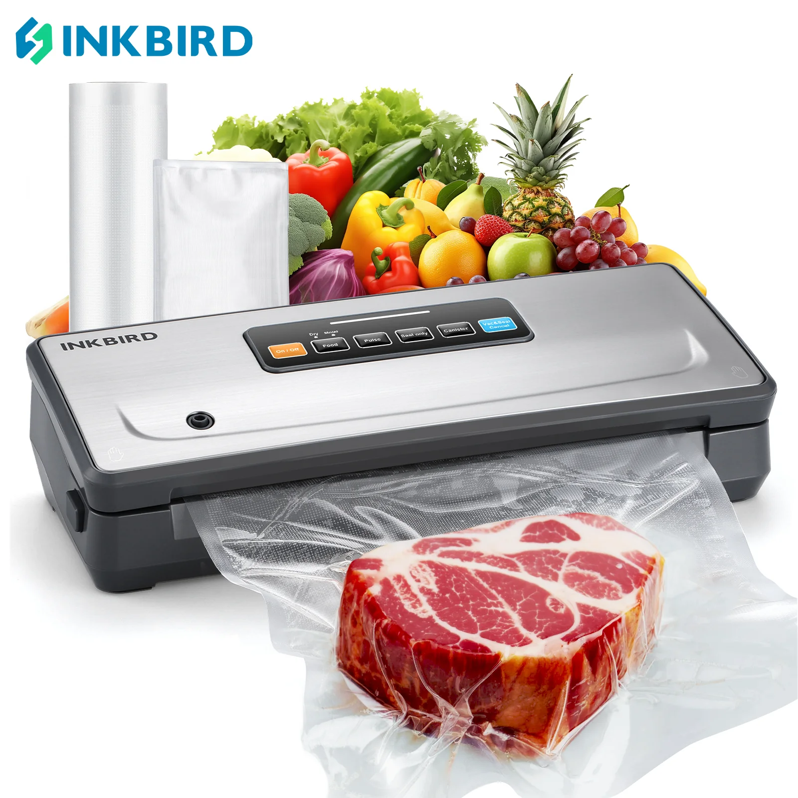 INKBIRD Cordless Vacuum Sealer Machine -80kPa Food Vacuum Sealing Pro Food Preservation Kit,Dry/Moist/Seal/Pulse/Canister Mode