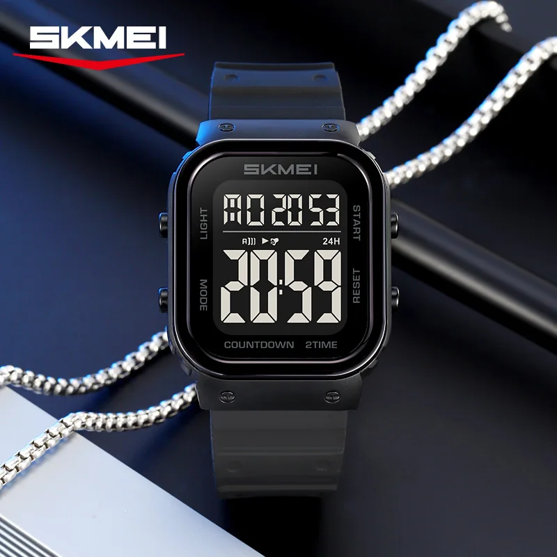 

SKMEI спортивные водонепроницаемые часы 5 бар, будильник с обратным отсчетом, светодиодный светильник, электронные наручные часы, цифровые военные часы, reloj hombre